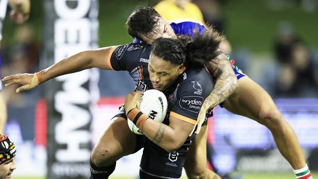 Luciano Leilua was at the centre of a controversial non-review by the officials at Campbelltown Stadium. Picture: Mark Evans/Getty Images