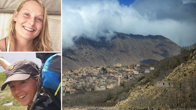 Louisa Jespersen (top left) and her friend Maren Ueland (bottom left), both from Scandinavia, had been camping near the tourist village of Imlil in the High Atlas Mountains when they were slaughtered. Pictures: Getty/Supplied