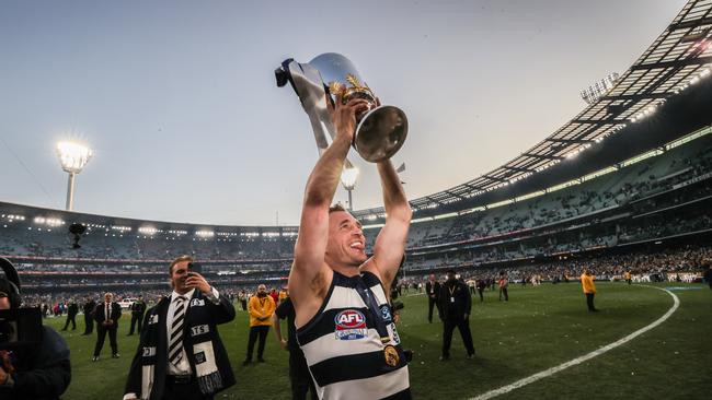 Joel Selwood with the Premiership Cup. Picture: David Caird