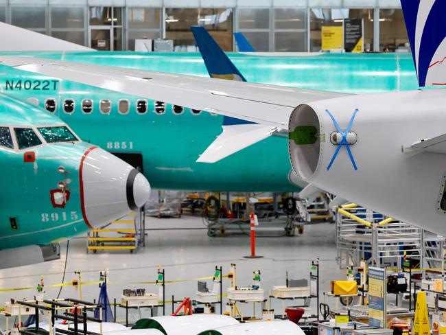 Boeing 737 MAX aircraft being assembled at the Boeing Renton Factory in Renton, Washington. Picture: AFP