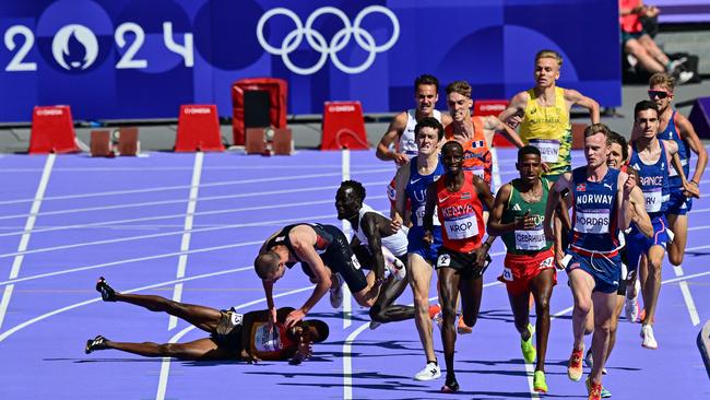 A number of the runners fell to the ground. Picture: AFP