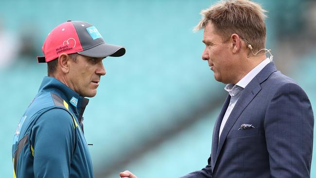 Producer Justin Langer and Shane Warne talk scripts for the next series of Australian cricket soap opera.