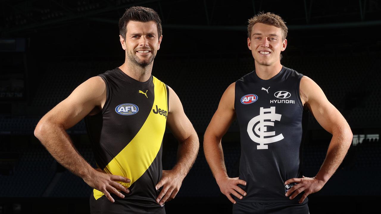 Trent Cotchin and Patrick Cripps will battle it out in the season opener. Picture: Michael Klein