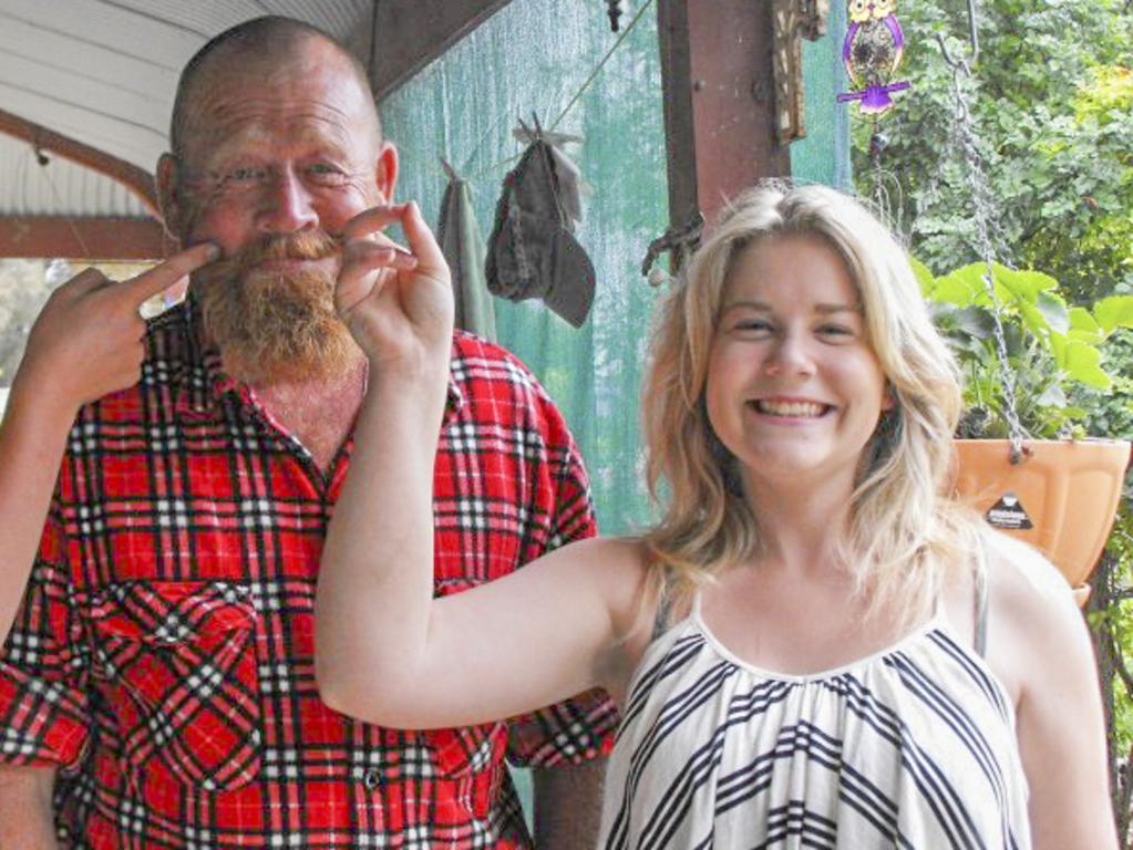 Cassie Sainsbury with her father Stuart at his house where she lived most of her teenage life. Picture: Supplied by Cassie Sainsbury