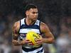 BRISBANE, AUSTRALIA - APRIL 20: Brandan Parfitt of the Cats in action during the round nine AFL match between Brisbane Lions and Geelong Cats at The Gabba, on April 20, 2024, in Brisbane, Australia. (Photo by Albert Perez/AFL Photos via Getty Images)