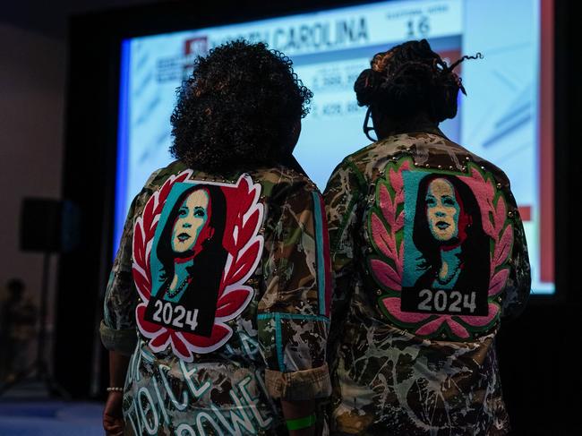 Supporters wearing custom Kamala Harris jackets attend a Georgia Democrats watch party in Atlanta, Georgia. Picture: AFP.