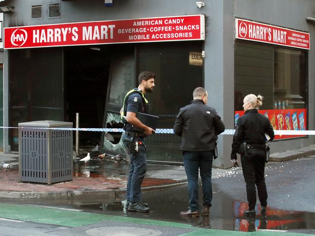 A burnt out store on Chapel St in Prahran, one of the busiest strips for illegal smokes sales in Melbourne. Picture: David Crosling