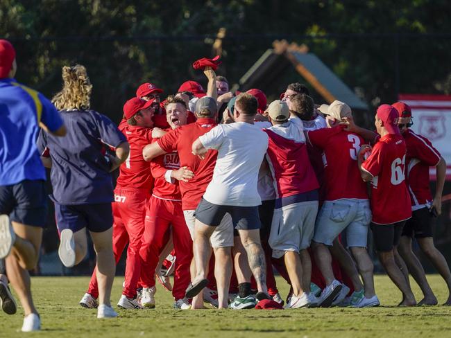 Springvale South players celebrate their victory. Picture: Valeriu Campan