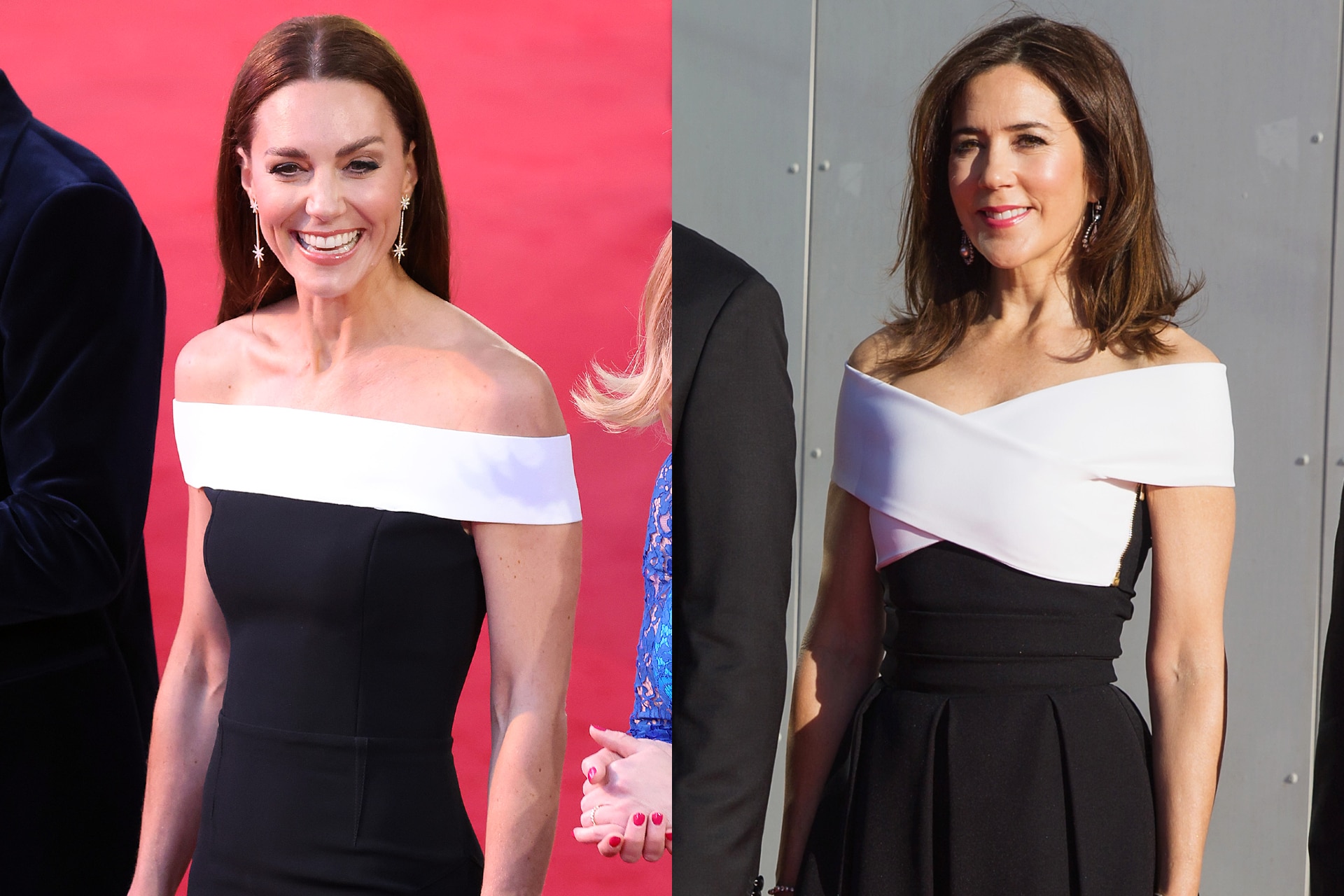 <h2><b>Princess Kate (2022) and Crown Princess Mary (2018)</b></h2><p>When Kate stepped onto the red carpet for the London premiere of <i>Top Gun: Maverick</i> in a black-and-white Roland Mouret Gown, we couldn&rsquo;t help but recall an evening dress Mary had worn in Washington in 2018 that featured a similar, off-shoulder contrast neckline. One thing is for sure: when it comes to the art of glamour and formalwear, there is little the royals have not yet mastered.</p>