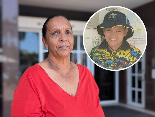 Palmerston grandmother Darleen Appo outside of court following the appeal hearing for Wayne Hunt, the drug driver who killed her 11-year-old grandson Daemarius Purcell-Appo (inset) in December 2022. Picture: Zizi Averill