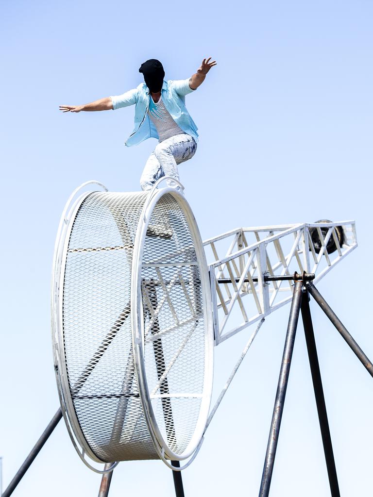 Warren Brophy on the Wheel of Death at the Hobart Show. PICTURE CHRIS KIDD