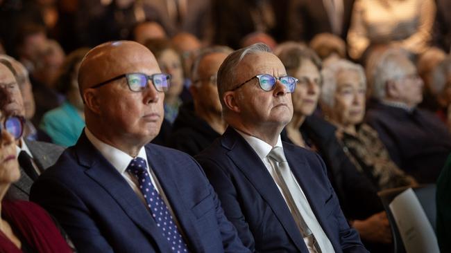 Anthony Albanese and Opposition leader Peter Dutton attend the grand opening of the Melbourne Holocaust Museum on Wednesday. Picture: Nicki Connolly