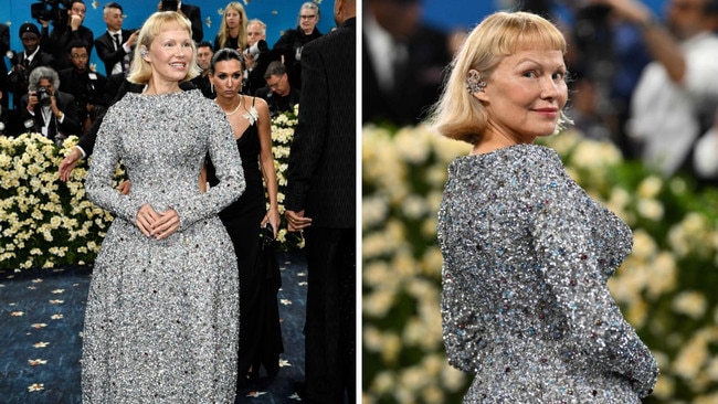 Pamela Anderson’s ‘60s-inspired bob might be her boldest hair transformation in decades. Paired with a stunning Tory Burch gown and a makeup-free complexion, she exuded timeless elegance. Picture: Getty