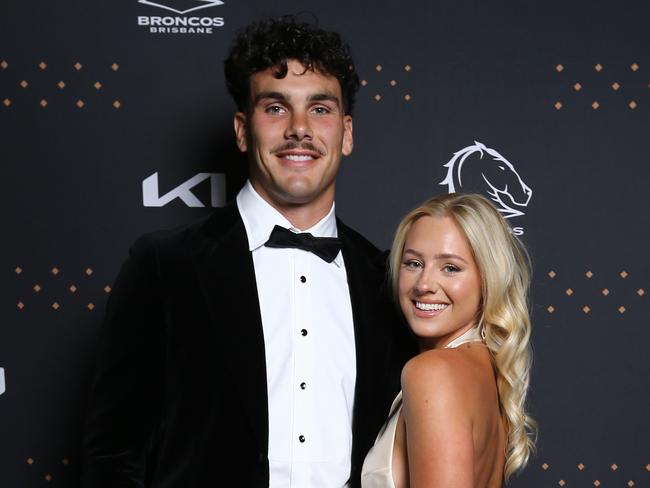 Broncos Awards Night Red/Black carpet with player and partners at the Brisbane Convention Centre - Herbie Farnworth and Lily Pickles South Bank Thursday 5th October 2023 Picture David Clark