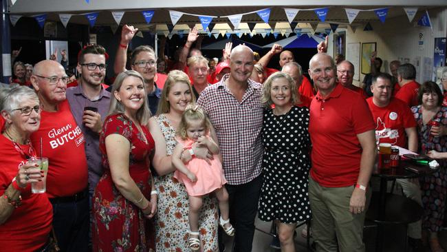 Re-elected Member for Gladstone Glenn Butcher celebrates securing his third consecutive term in Queensland parliament with family, friends and supporters at the Gladstone Yacht Club. Picture: Rodney Stevens