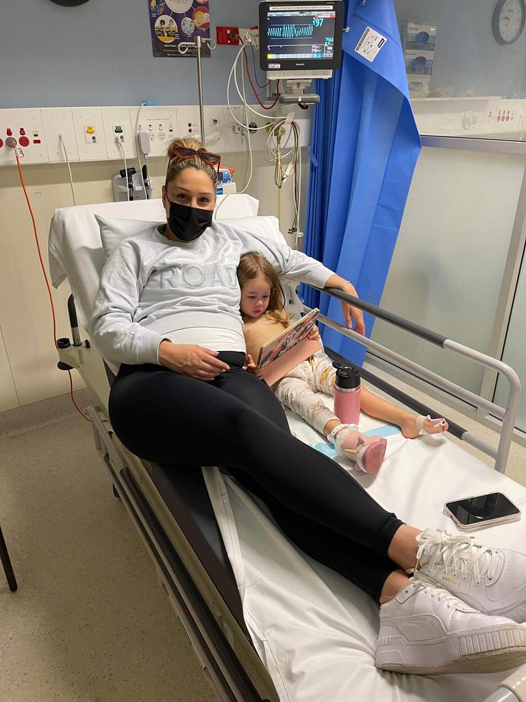 Natassia Soper with Kora in hospital due to RSV.