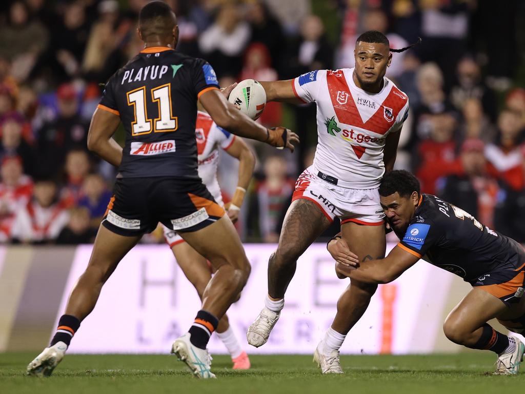 Moses Suli was a key man for the Dragons in their win over the Tigers. Photo: Jason McCawley/Getty Images