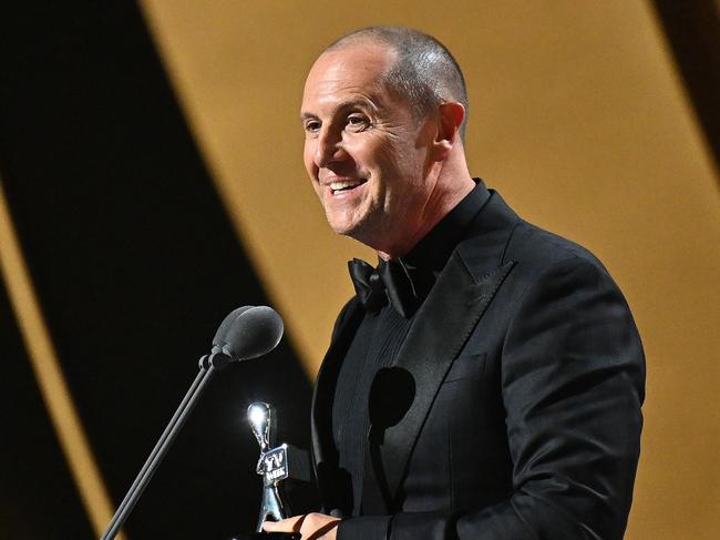 SYDNEY, AUSTRALIA - AUGUST 18: Larry Emdur accepts the Bert Newton Award for Most Popular Presenter at the 64th TV WEEK Logie Awards at The Star on August 18, 2024 in Sydney, Australia. (Photo by James Gourley/Getty Images for TV WEEK Logie Awards)