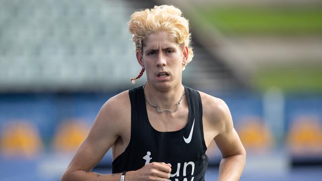 Daniel Kelly, with his new bleached hair, in the steeplechase.