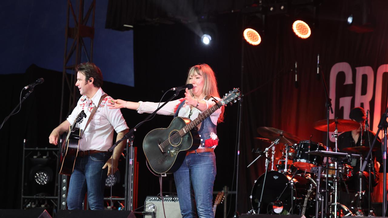 2024 Groundwater Country Music Festival has kicked off in Broadbeach. Country artists Josh Cunningham and Felicity Urquhart on stage. Picture Glenn Hampson