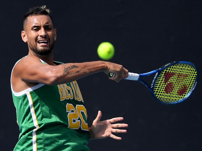 Nick Kyrgios of Australia during a practice session at Court 29, on day three of the Australian Open tennis tournament at Rod Laver Arena in Melbourne, Wednesday, January 22, 2020. (AAP Image/Lukas Coch) NO ARCHIVING, EDITORIAL USE ONLY