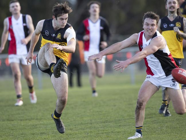 SFL, Hobart Angus Digolis gets a kick away against Sorell at Pembroke Park.  Picture: Chris Kidd