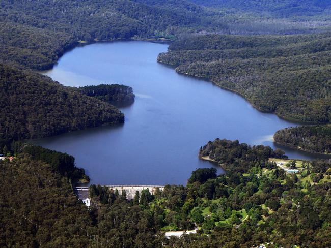 Aerial images of Maroondah Reservoir near Healesville.