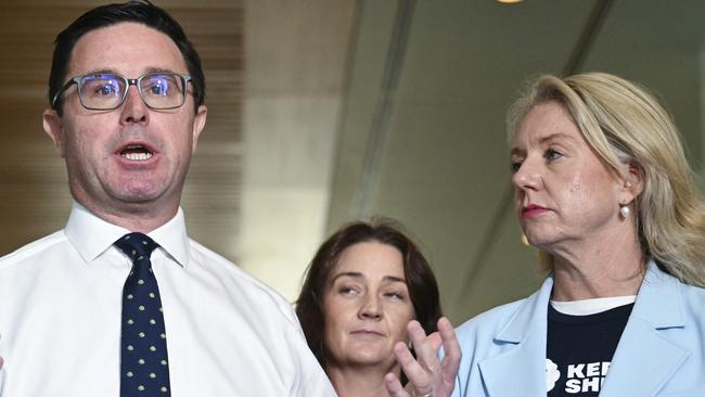 CANBERRA, Australia - NewsWire Photos - July 1, 2024: Leader of The Nationals David Littleproud and Senator Bridget McKenzie hold a press conference about the Keep the Sheep movement at Parliament House in Canberra. Picture: NewsWire / Martin Ollman