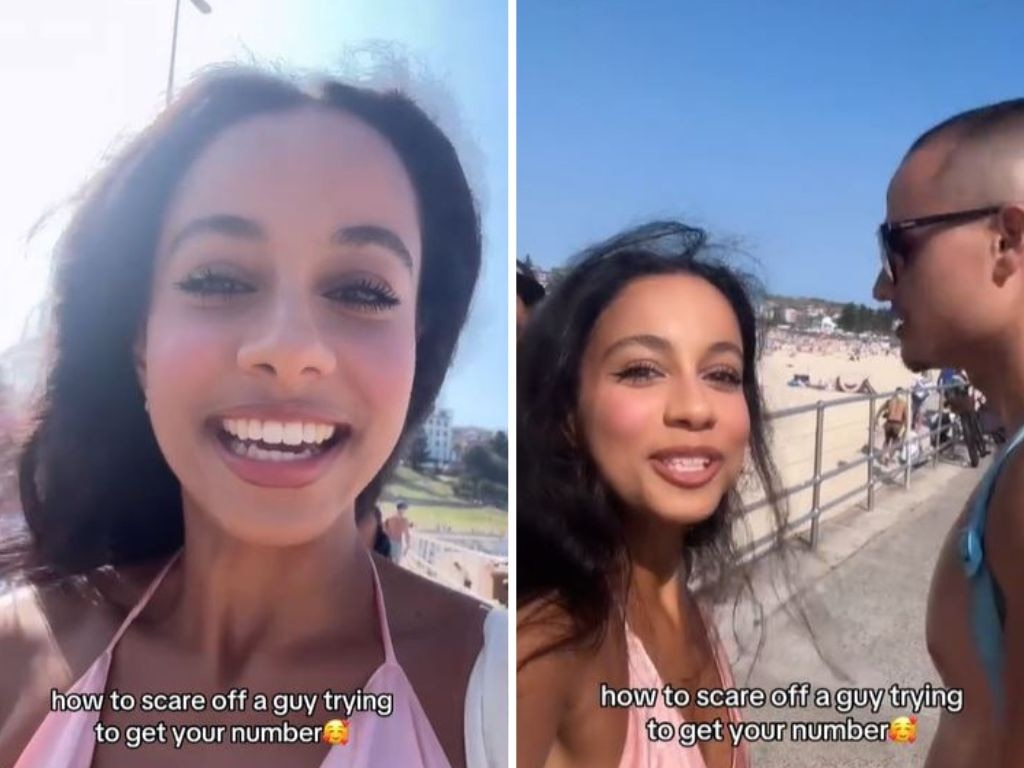 A TikToker shared her clever method for deterring persistent men on Bondi Beach. Picture: TikTok