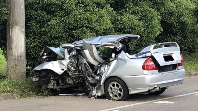 What was left of the car Lleyton Van Spronssen was allegedly driving after it crashed at Niagara Park. Picture: supplied