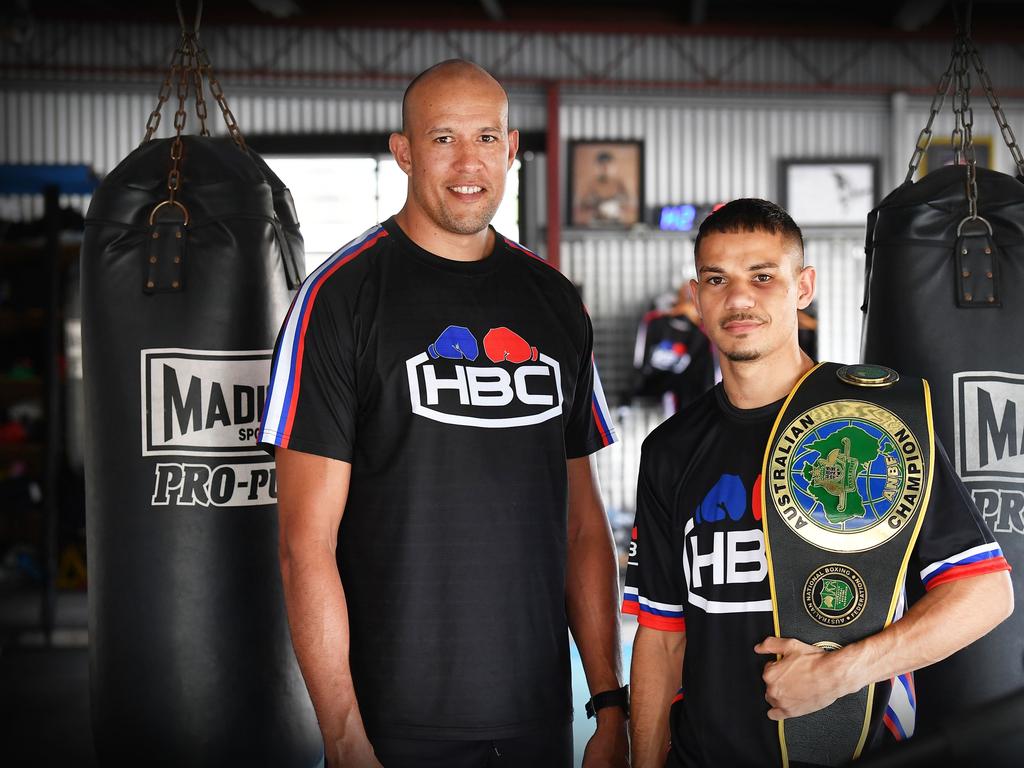 Beerwah boxer Dana Coolwell (right) with coach Stephen Pitt. Picture: Patrick Woods.