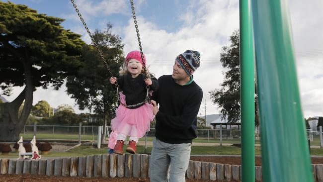 Hobart dad Richard Griggs paid for his two children to be vaccinated against meningococcal B strain, but realises it can be hard for some families to meet the cost. Picture: MATHEW FARRELL