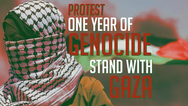 Protest Banner "Protest One year of Genocide stand with Gaza". Source: Sydney for Palestine, Facebook page