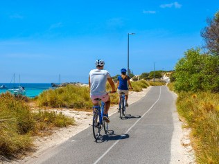 Cycling near Longreach Bay, Rottnest Island. Picture: Tourism Western Australia