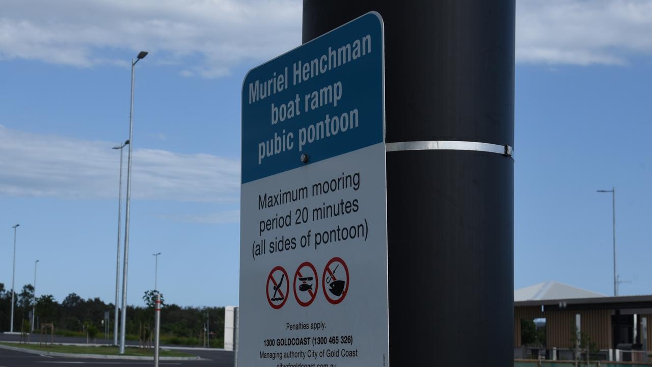 In an embarrassing blunder, a trio of signs have been installed at Muriel Henchman Park advertising the rules of the 'pubic' – not public – pontoon. Picture: Alex Treacy