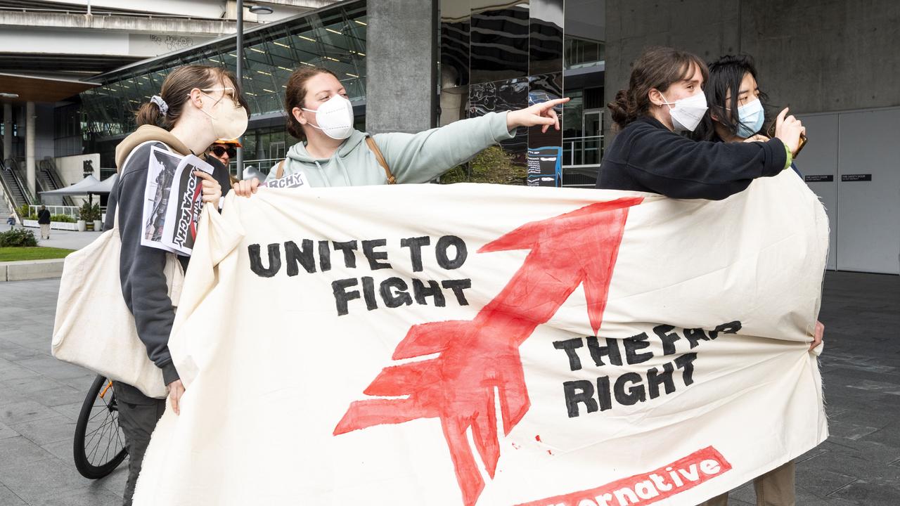 ‘Unite to fight, the far right,’ read one sign. Picture: NewsWire / Monique Harmer