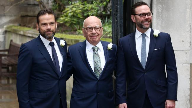 James Murdoch, right, with father Rupert Murdoch and brother Lachlan.