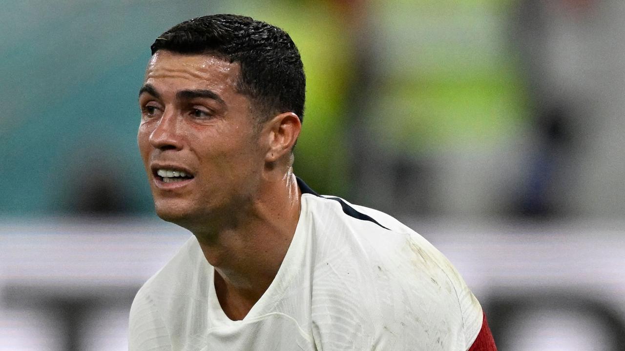 Cristiano Ronaldo reacts after his team lost the Qatar 2022 World Cup quarter-final football match between Morocco and Portugal. Picture: AFP