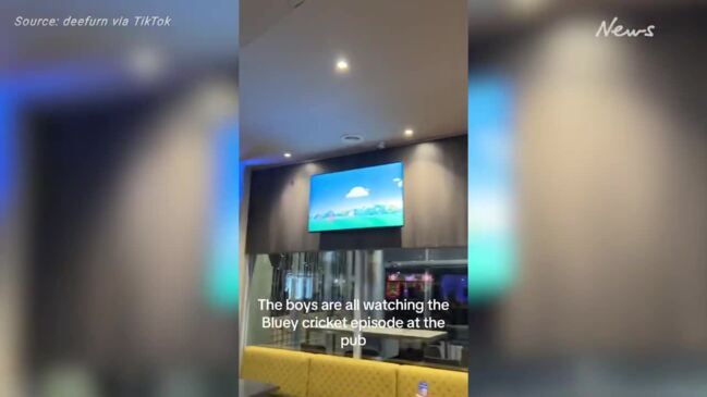 Blokes watching Bluey in a bar going viral