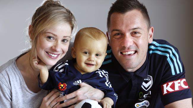 Danny Vukovic with wife Kristy and his 8 mth old son Harley. Picture: David Caird