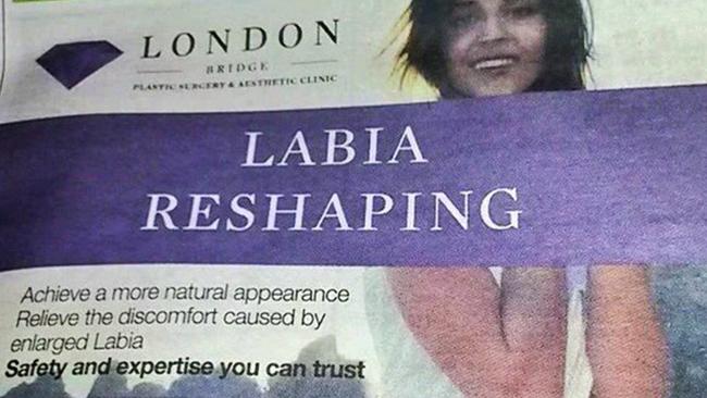 The ad which appeared in the Metro offering ‘designer vagina’ surgery at a London clinic has been trashed for being ‘irresponsible’.