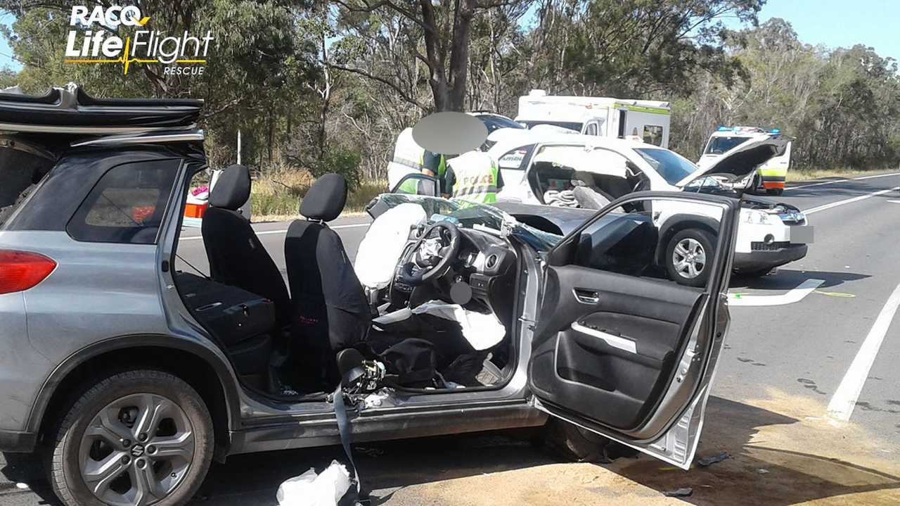 The scene of a high-speed two-car crash in Howard at the corner of the Bruce Hwy and Thomas St.