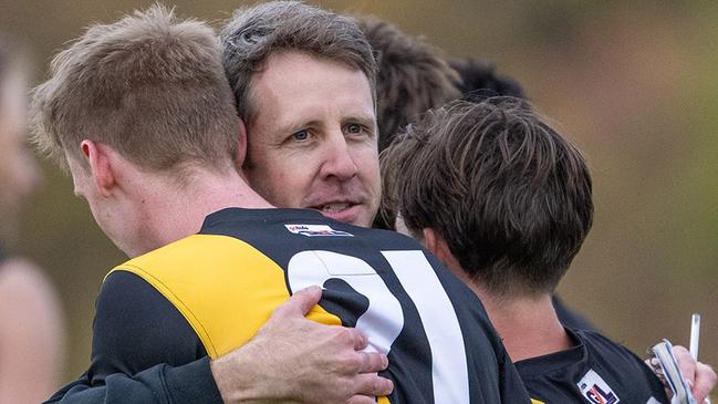 Rochester coach Ash Watson after the club's win against arch rival Echuca in the Goulburn Valley league this season. Picture: Bruce Povey