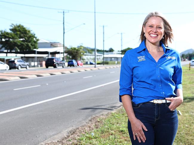 LNP candidate for Barron River Bree James on the Western Arterial Road at Caravonica. Picture: Brendan Radke