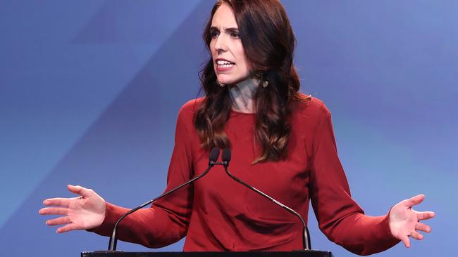 New Zealand Prime Minister Jacinda Ardern sgives her victory speech. Picture: AFP.