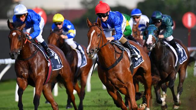 Classy mare Fituese (red cap) can make it back-to-back wins in the Toy Show Quality. Picture: AAP Image