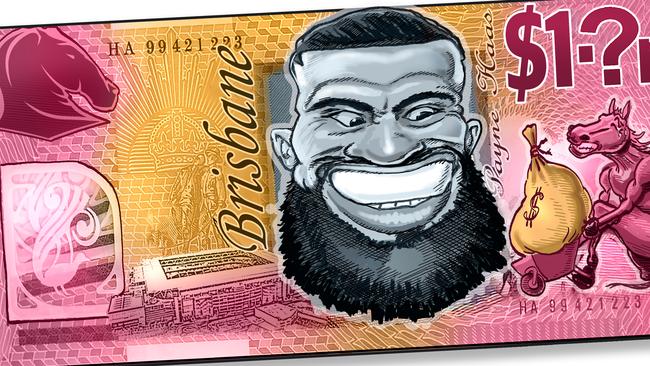Brisbane Broncos money man, Payne Haas. Art: Scott 'Boo' Bailey
