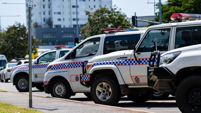 A large police presence surrounding Cairns Central Shopping Centre on Wednesday. Picture Emily Barker.