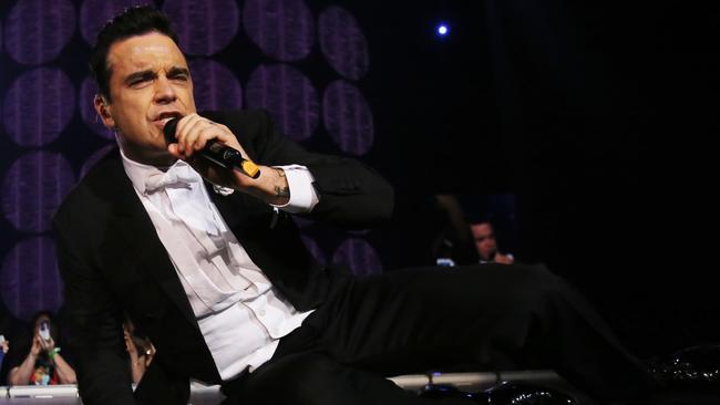 Robbie Williams plays to a sell out crowd at the Brisbane Entertainment Centre. MANDATORY PIC CREDIT PICS MARC ROBERTSON.