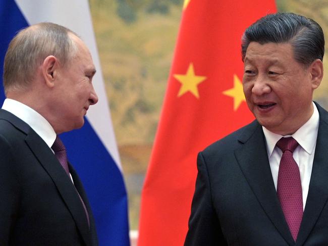 Russian President Vladimir Putin and Chinese President Xi Jinping in Beijing in February. Picture: Sputnik / AFP